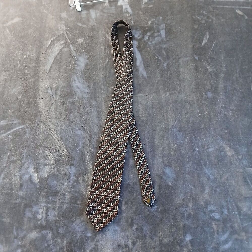 Roberto Villini Collezione Handmade Silk Tie Multicolor Square Pattern Vintage